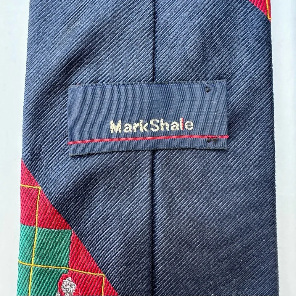 🎄Vintage Golfing Santa Silk Embroidered Diagonal Blue Mark Shale Classic Tie, 4